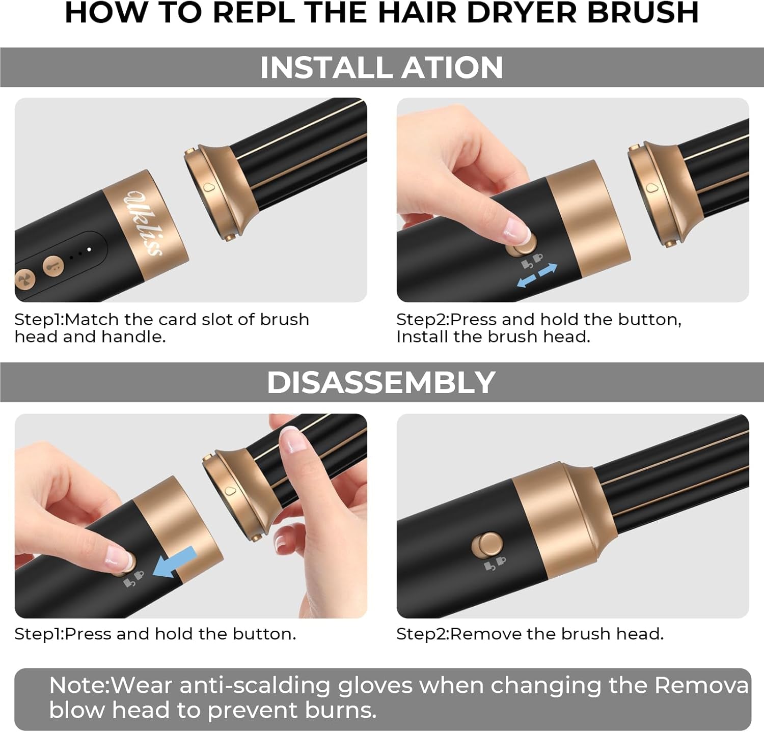 Hair Brosse Soufflante 7 En 1, Sèche-Cheveux Ionique Avec Brosse Lissante Pour Cheveux, Boucleur, Coiffante Chauffante, 3 Temperature, Pour Lisser, Sécher