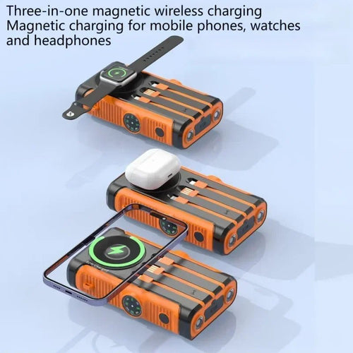 2025 NEW Solar Power Bank 20000mAh 22.5W Magnetic Wireless Powerbank Hand Crank with Cable Portable Charger for Outdoor Camping - Golden High-Tech
