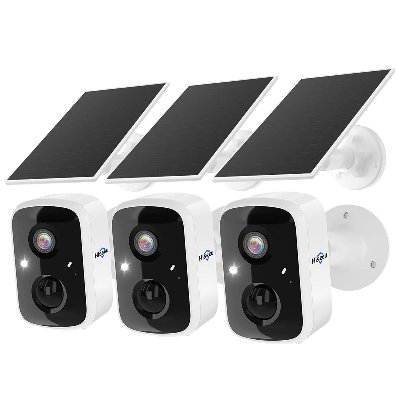 Hiseeu Solar Security Cameras Wireless Outdoor 2 Pack, Battery Powered 3K 4MP wifi Cameras for Home Surveillance, PIR/AI Motion Detection, Waterproof, Color Night Vision, 2-Way Audio, Cloud/SD Storage