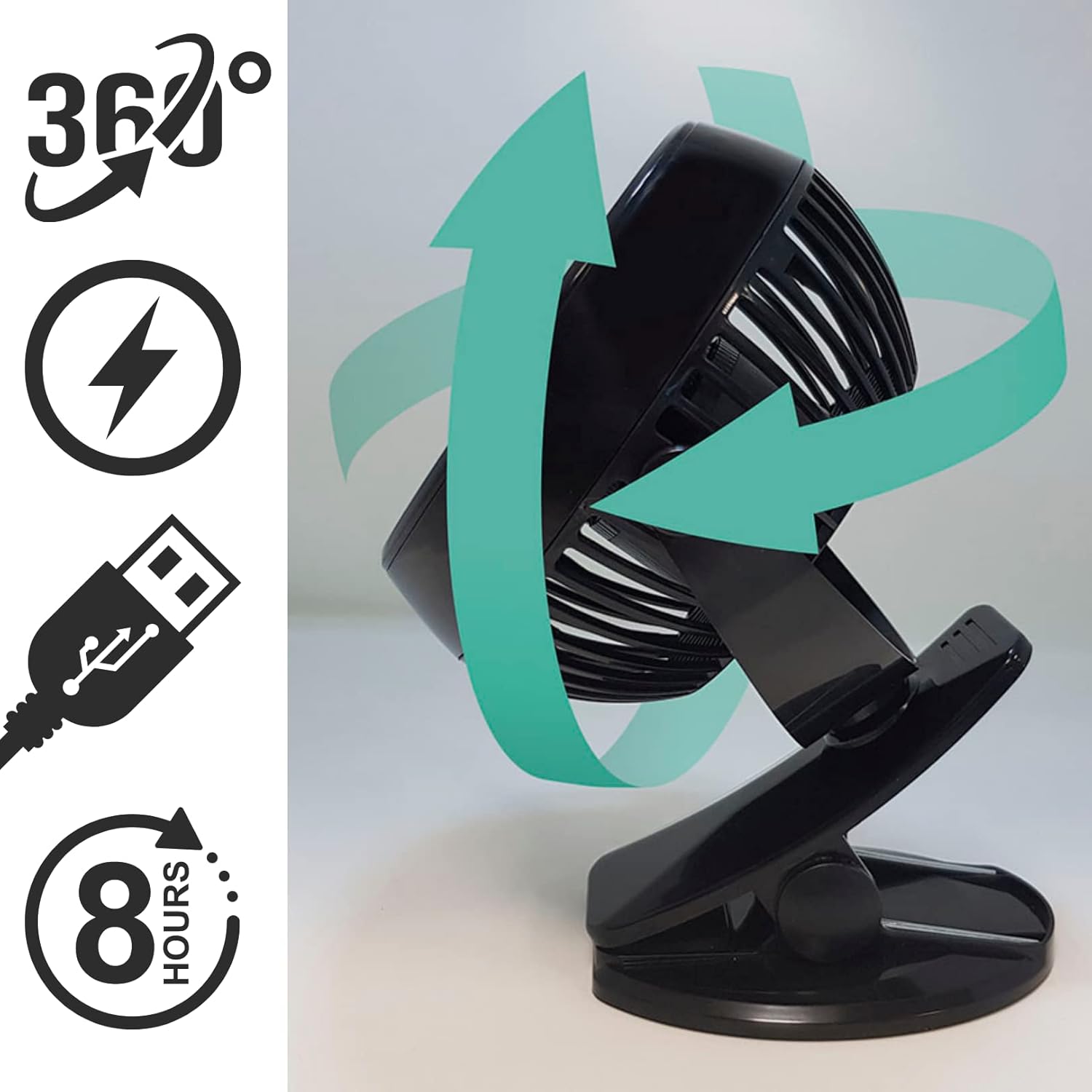 STARLYF Venteo - Fast Fan - Ventilateur sans fil, tête orientable 360°, puissance réglable + chargeur USB inclus