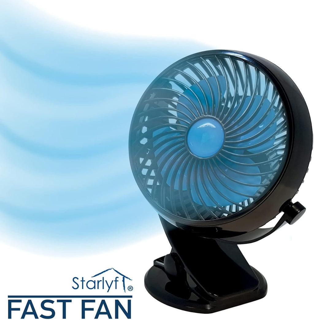 STARLYF Venteo - Fast Fan - Ventilateur sans fil, tête orientable 360°, puissance réglable + chargeur USB inclus