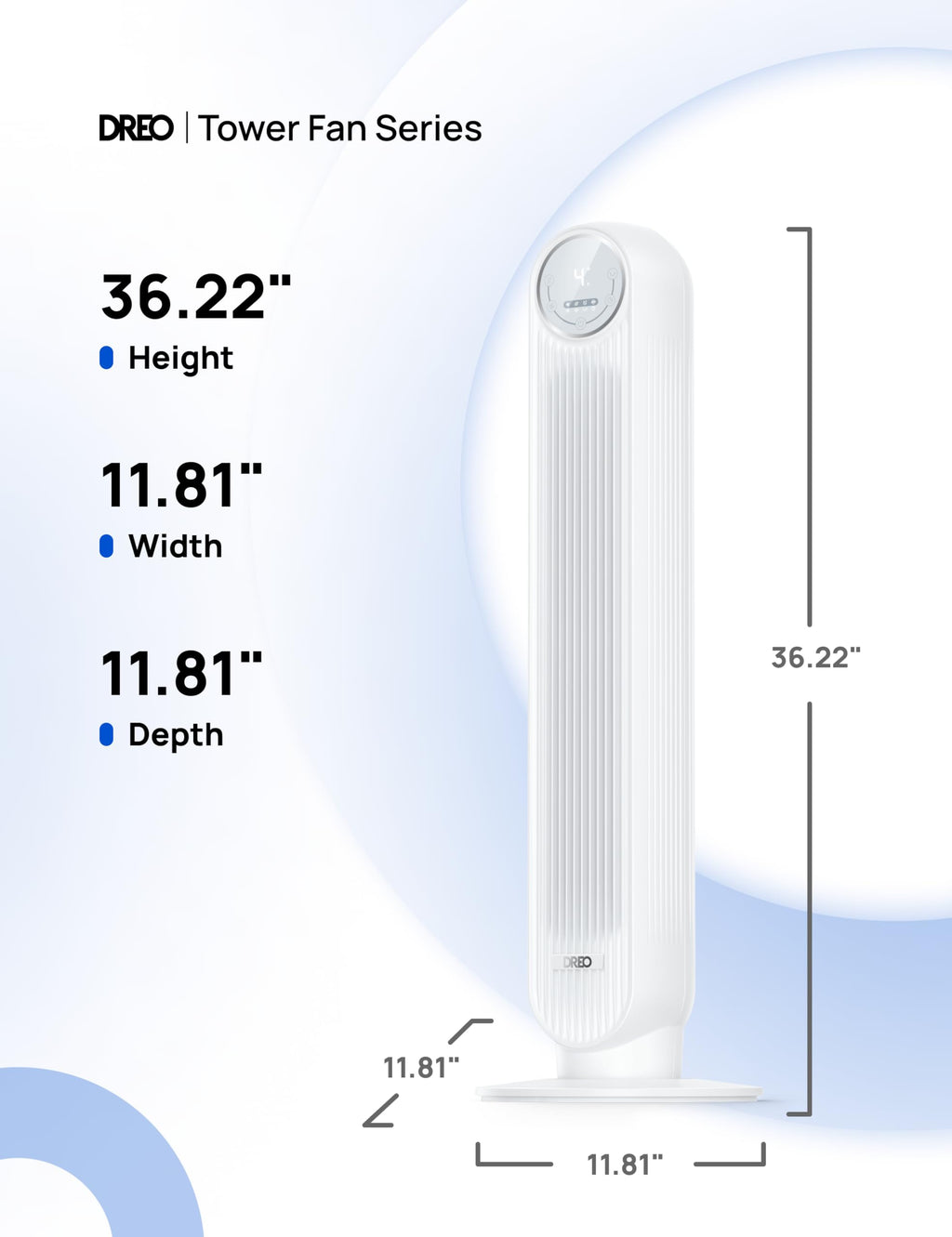 Dreo Ventilateur tour intelligent avec fonction WiFi, ventilateur silencieux avec contrôle vocal et télécommande, oscillation à 90°, 4 modes, 4 vitesses, minuterie 8H, ventilateur de refroidissement