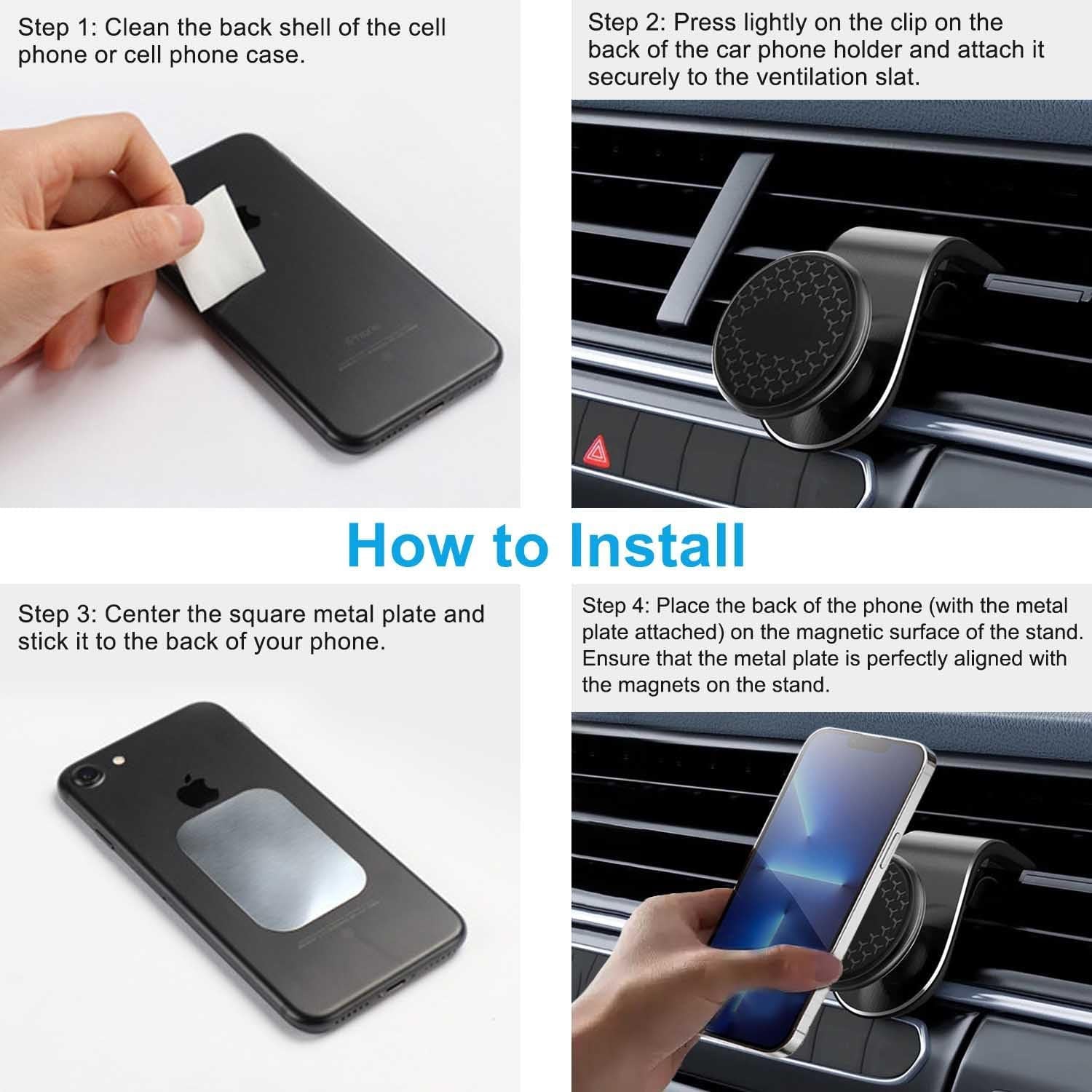 Kinizuxi Support Telephone Voiture Magnetique,Support Voiture Auto Universel Rotation 360° Aimant Telephone Voiture Et Un Bouton De Libération Pour Smartphones Et GPS 4.7-6.7 Pouces - Noir