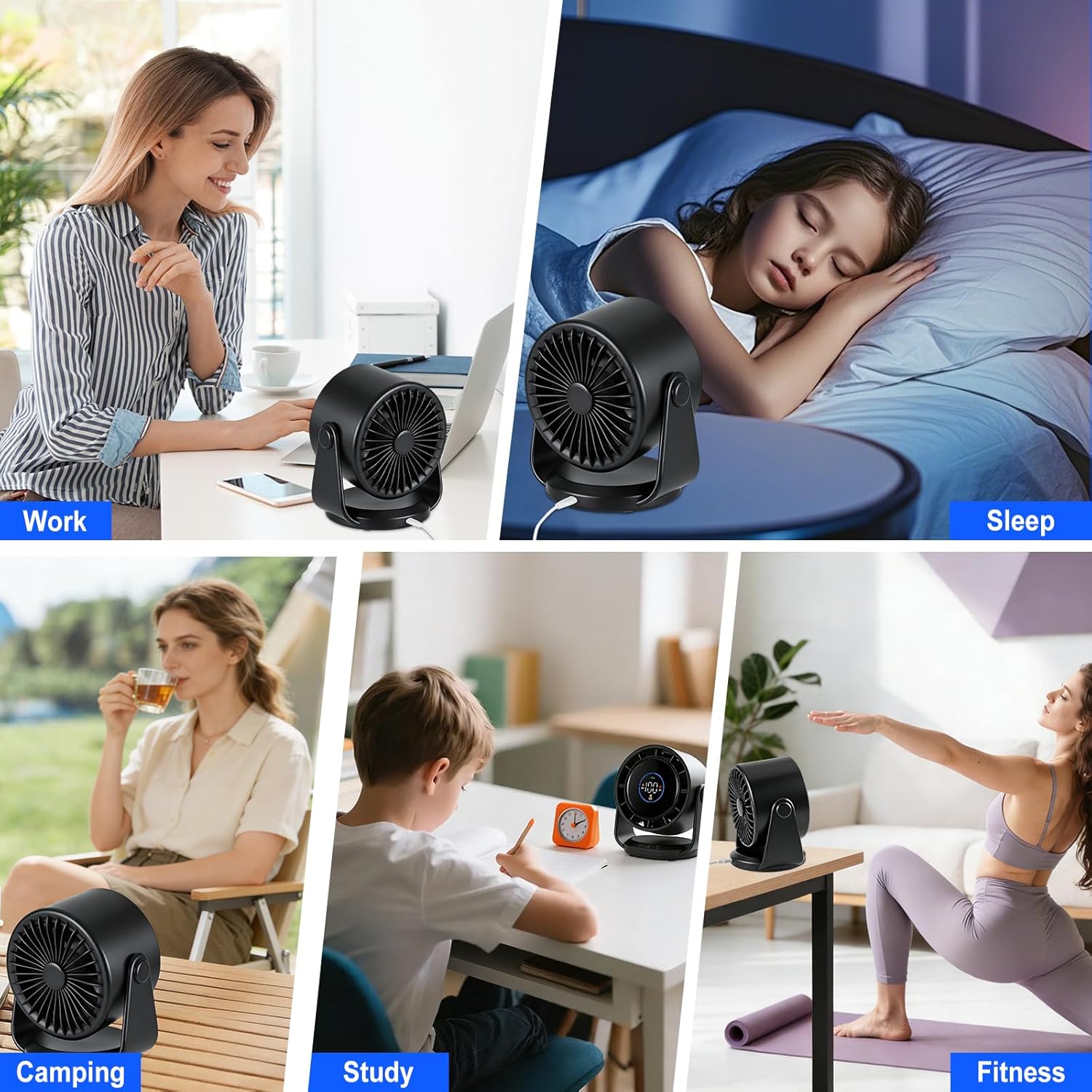 Pgtc Ventilateur de Bureau Rechargeable,Ventilateur Personnel Portable Ultra Silencieux avec Batterie,105° Réglable et Mural,Ventilateur Numérique Rafraîchissant pour Chambre Bureau Voyage Maison