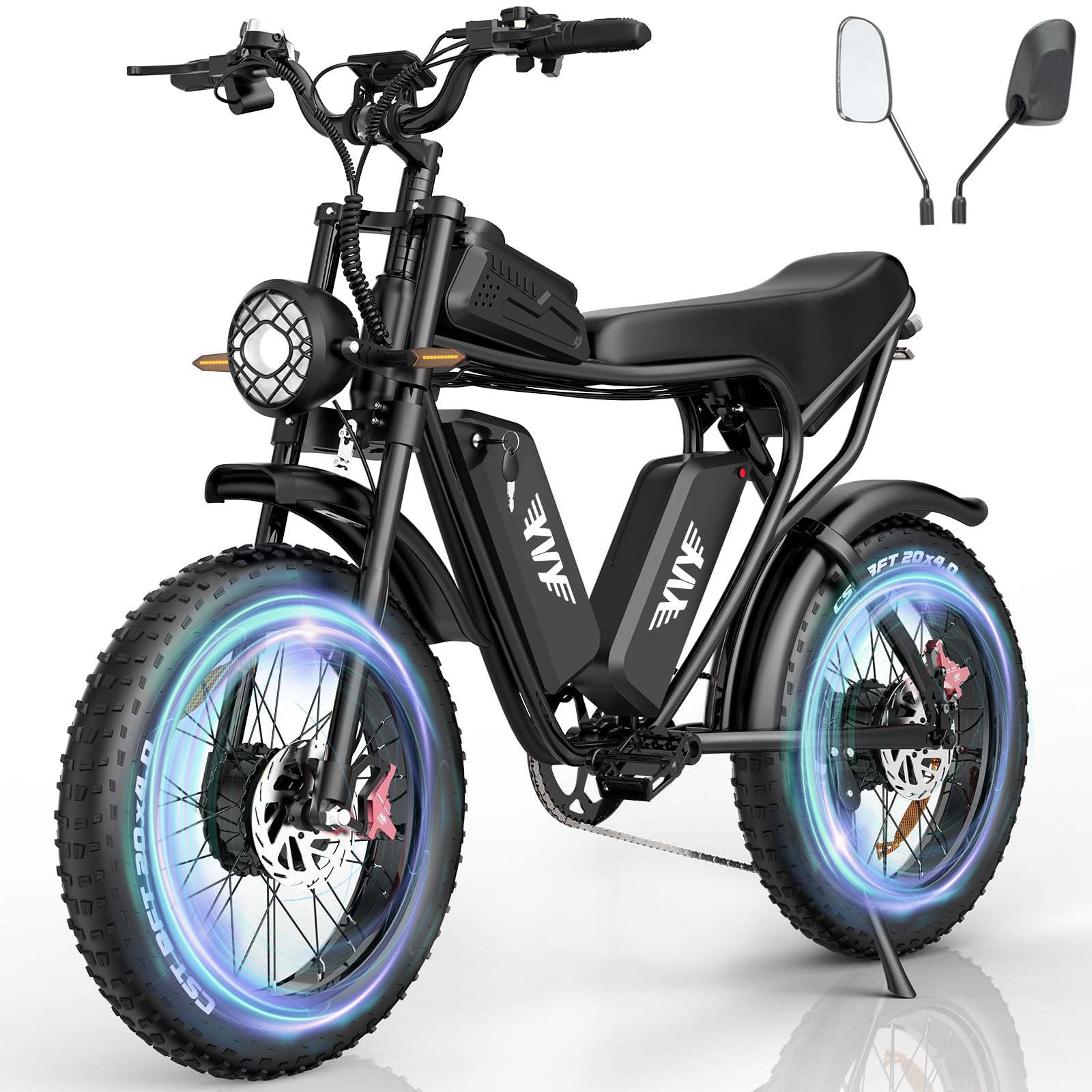 YVY Vélo Électrique, Batterie Amovible 20/40Ah, Autonomie 120km/150km/300km, Fat Bike Électrique, VTT Électrique 7 Vitesses, E-Bike Double Suspension, Double Disque, Écran LCD