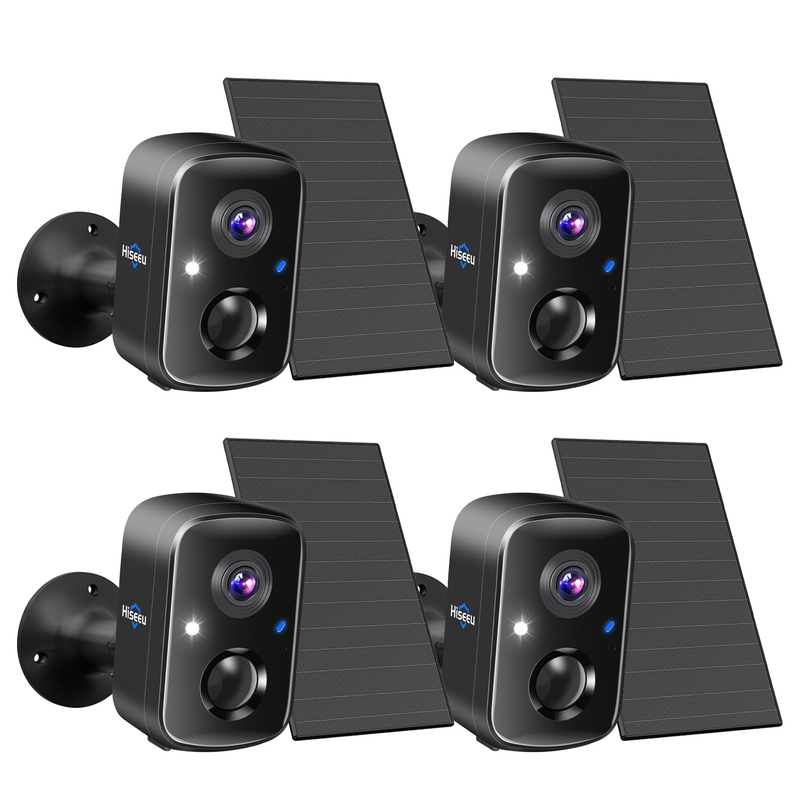 Hiseeu Solar Security Cameras Wireless Outdoor 2 Pack, Battery Powered 3K 4MP wifi Cameras for Home Surveillance, PIR/AI Motion Detection, Waterproof, Color Night Vision, 2-Way Audio, Cloud/SD Storage