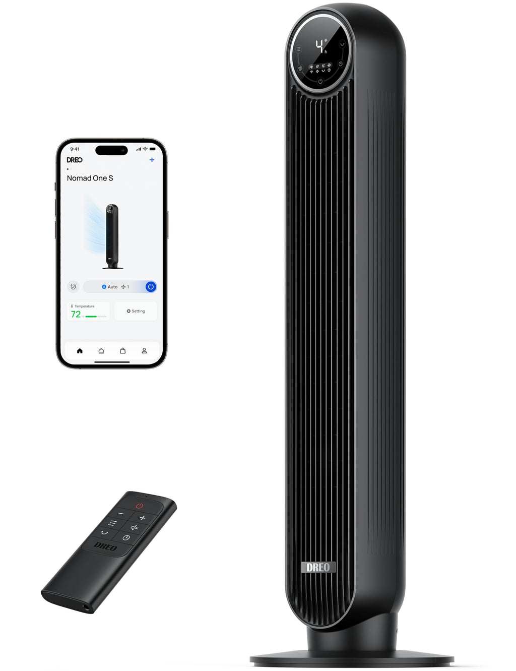 Dreo Ventilateur tour intelligent avec fonction WiFi, ventilateur silencieux avec contrôle vocal et télécommande, oscillation à 90°, 4 modes, 4 vitesses, minuterie 8H, ventilateur de refroidissement
