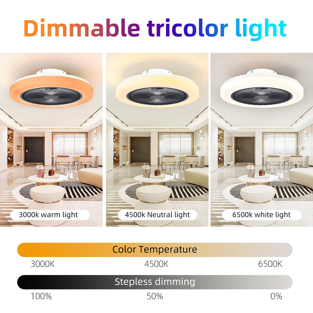 AHXIAOZN RGB Ventilateur Plafond avec Lumiere,50cm Ventilateurs Silencieux Plafond avec Telecommande,Dimmable LED Ventilateur de Plafond pour Salon Chambre(Blanc)