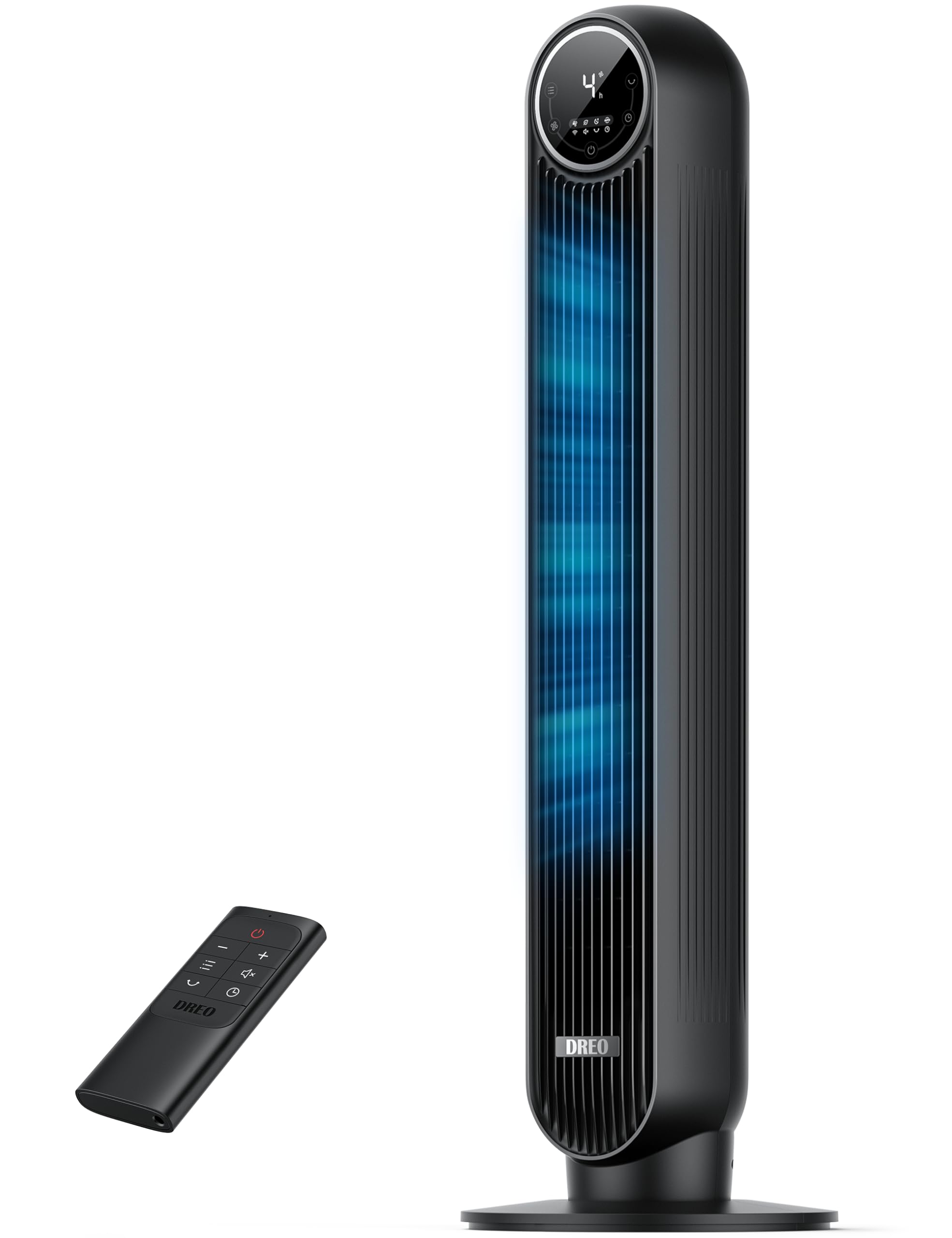 Dreo Ventilateur tour intelligent avec fonction WiFi, ventilateur silencieux avec contrôle vocal et télécommande, oscillation à 90°, 4 modes, 4 vitesses, minuterie 8H, ventilateur de refroidissement