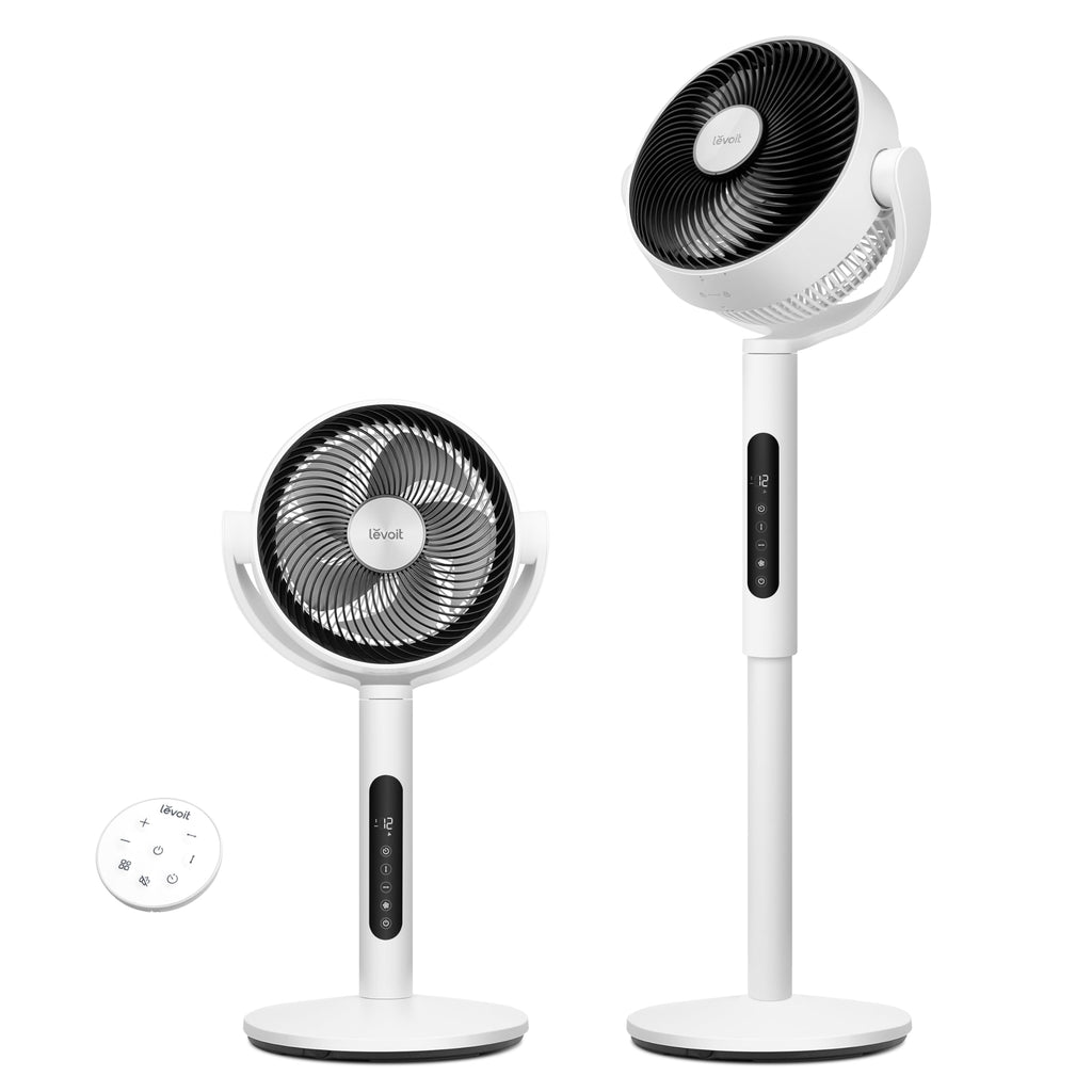 LEVOIT Ventilateur sur pied intelligent silencieux 20 dB, moteur DC, faible consommation avec Wi-Fi, 4 modes et 12 vitesses de ventilation, portée d’air de 30 m, minuterie 12 h, oscillation 90° + 120°