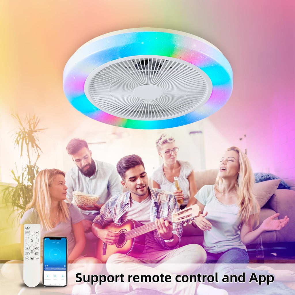 AHXIAOZN RGB Ventilateur Plafond avec Lumiere,50cm Ventilateurs Silencieux Plafond avec Telecommande,Dimmable LED Ventilateur de Plafond pour Salon Chambre(Blanc)