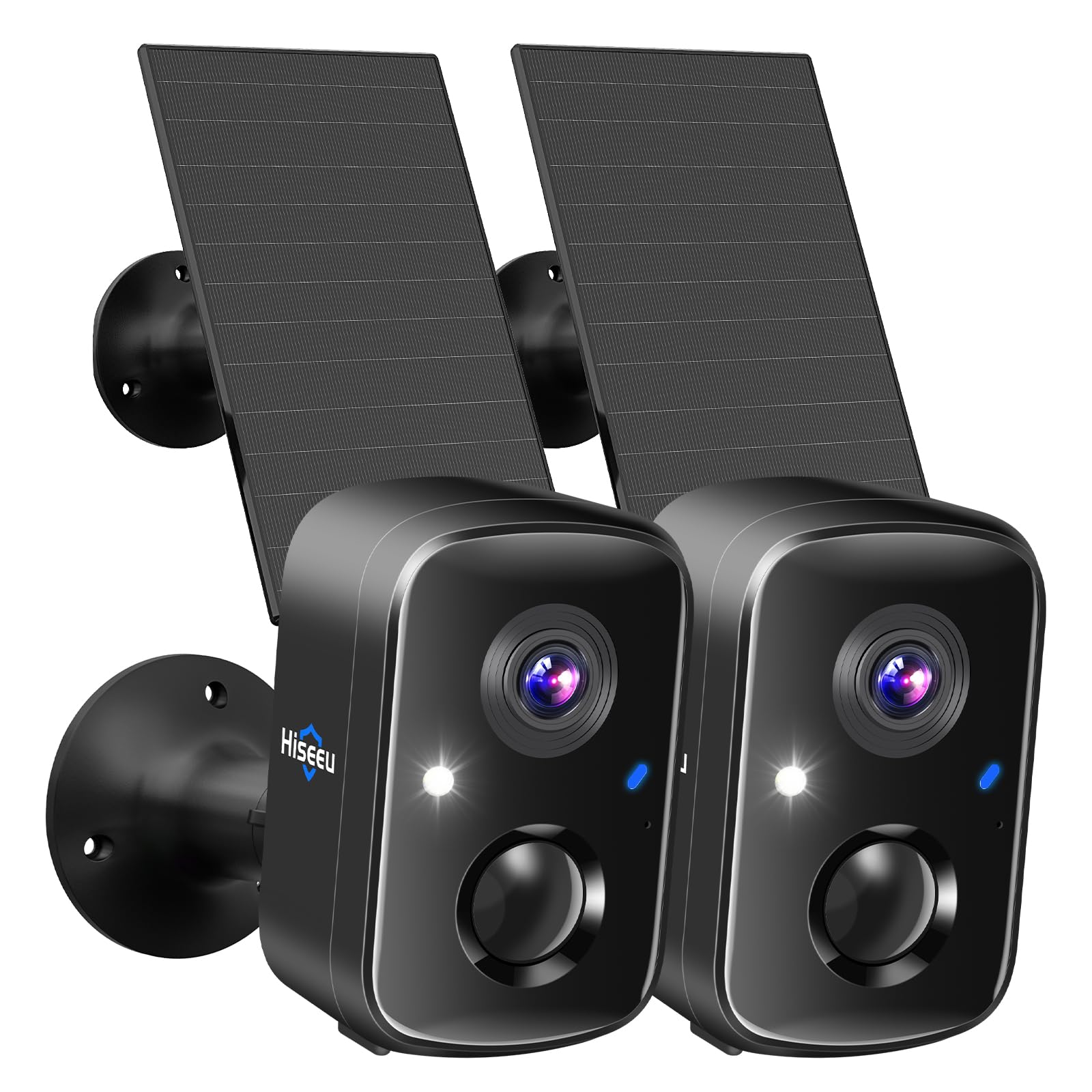 Hiseeu Solar Security Cameras Wireless Outdoor 2 Pack, Battery Powered 3K 4MP wifi Cameras for Home Surveillance, PIR/AI Motion Detection, Waterproof, Color Night Vision, 2-Way Audio, Cloud/SD Storage