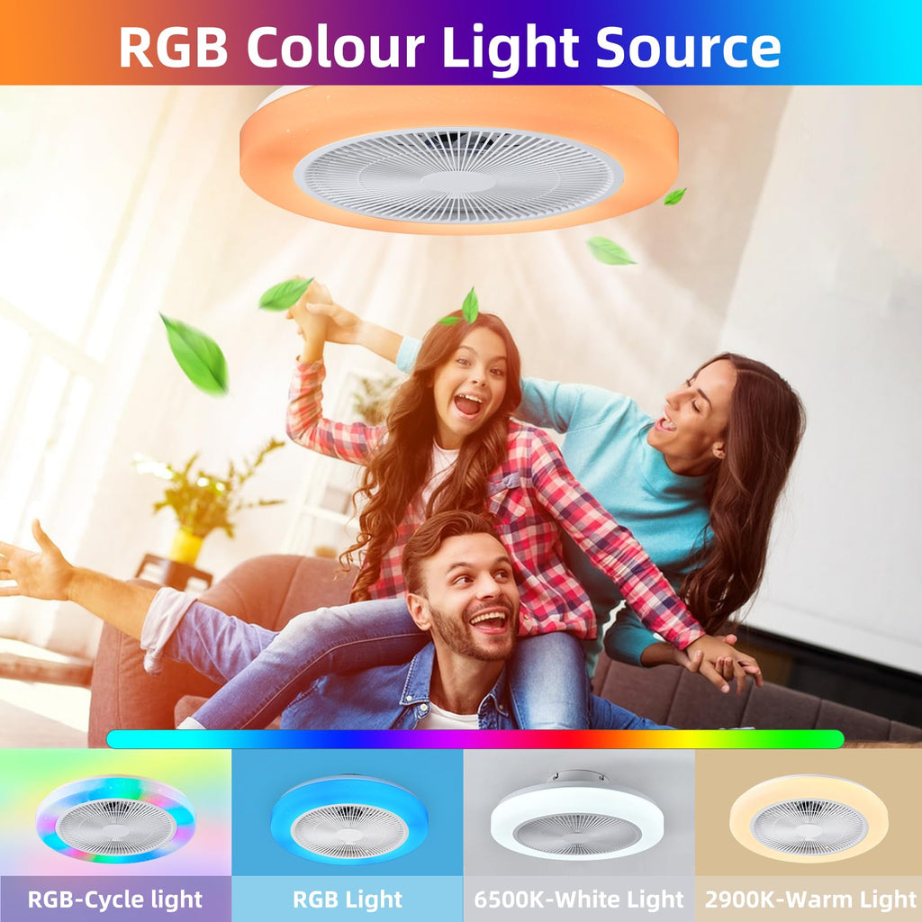 AHXIAOZN RGB Ventilateur Plafond avec Lumiere,50cm Ventilateurs Silencieux Plafond avec Telecommande,Dimmable LED Ventilateur de Plafond pour Salon Chambre(Blanc)