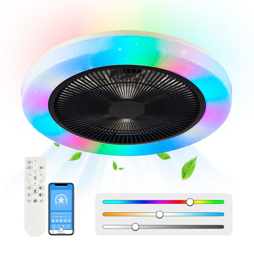 AHXIAOZN RGB Ventilateur Plafond avec Lumiere,50cm Ventilateurs Silencieux Plafond avec Telecommande,Dimmable LED Ventilateur de Plafond pour Salon Chambre(Blanc)