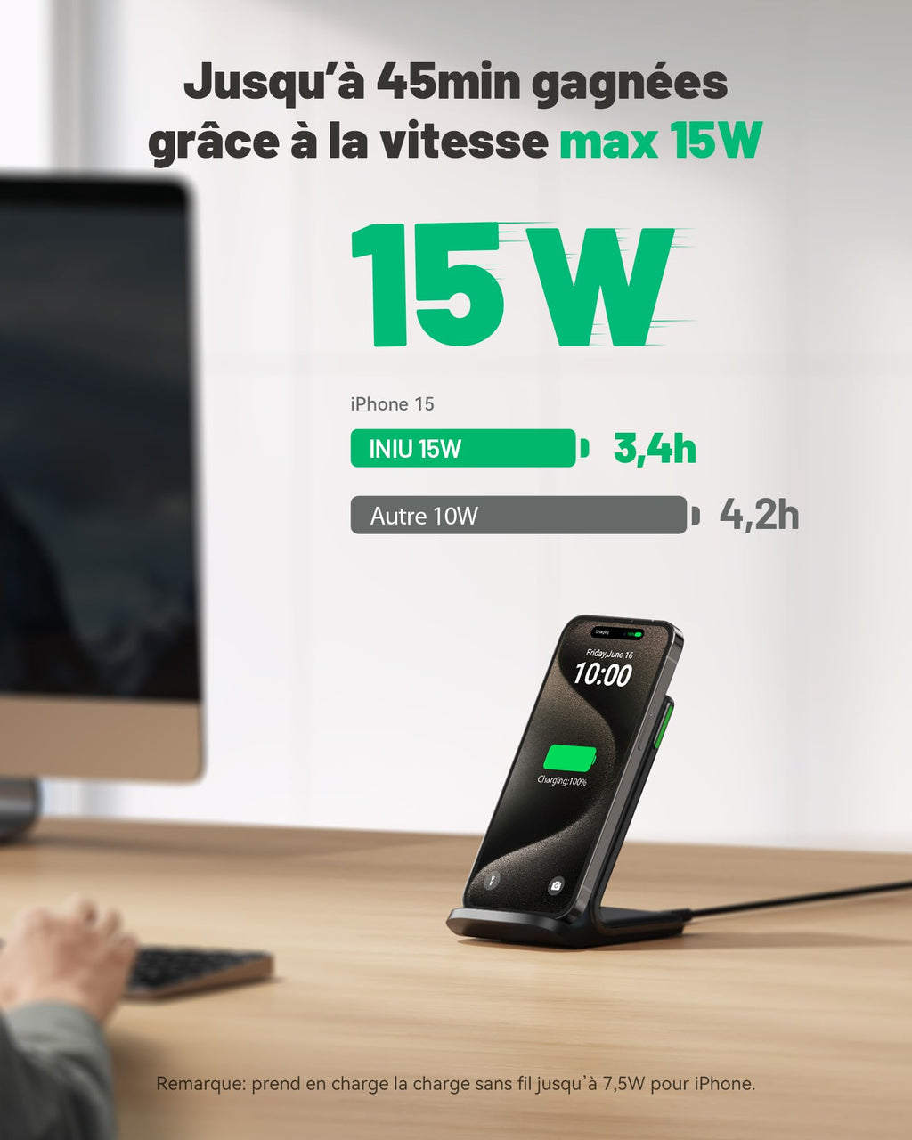 INIU Chargeur Induction 15W, Chargeur sans Fil à Charge Rapide, Wireless Charger Accessoire Bureau pour iPhone 17 16 Pro Max 15 Plus 14 13 12 11, Samsung, Google Pixel, etc.