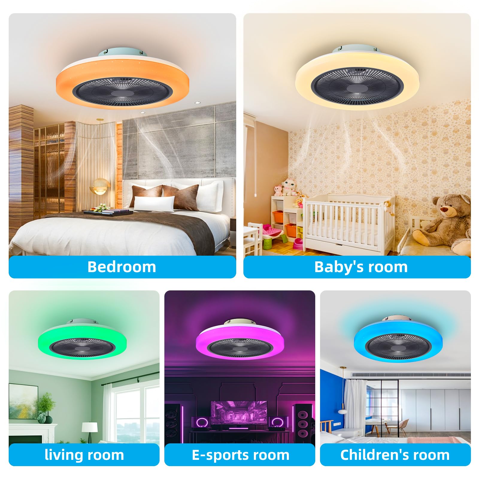 AHXIAOZN RGB Ventilateur Plafond avec Lumiere,50cm Ventilateurs Silencieux Plafond avec Telecommande,Dimmable LED Ventilateur de Plafond pour Salon Chambre(Blanc)