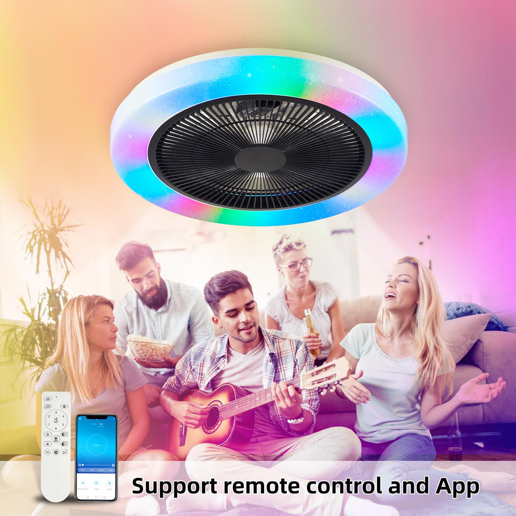 AHXIAOZN RGB Ventilateur Plafond avec Lumiere,50cm Ventilateurs Silencieux Plafond avec Telecommande,Dimmable LED Ventilateur de Plafond pour Salon Chambre(Blanc)