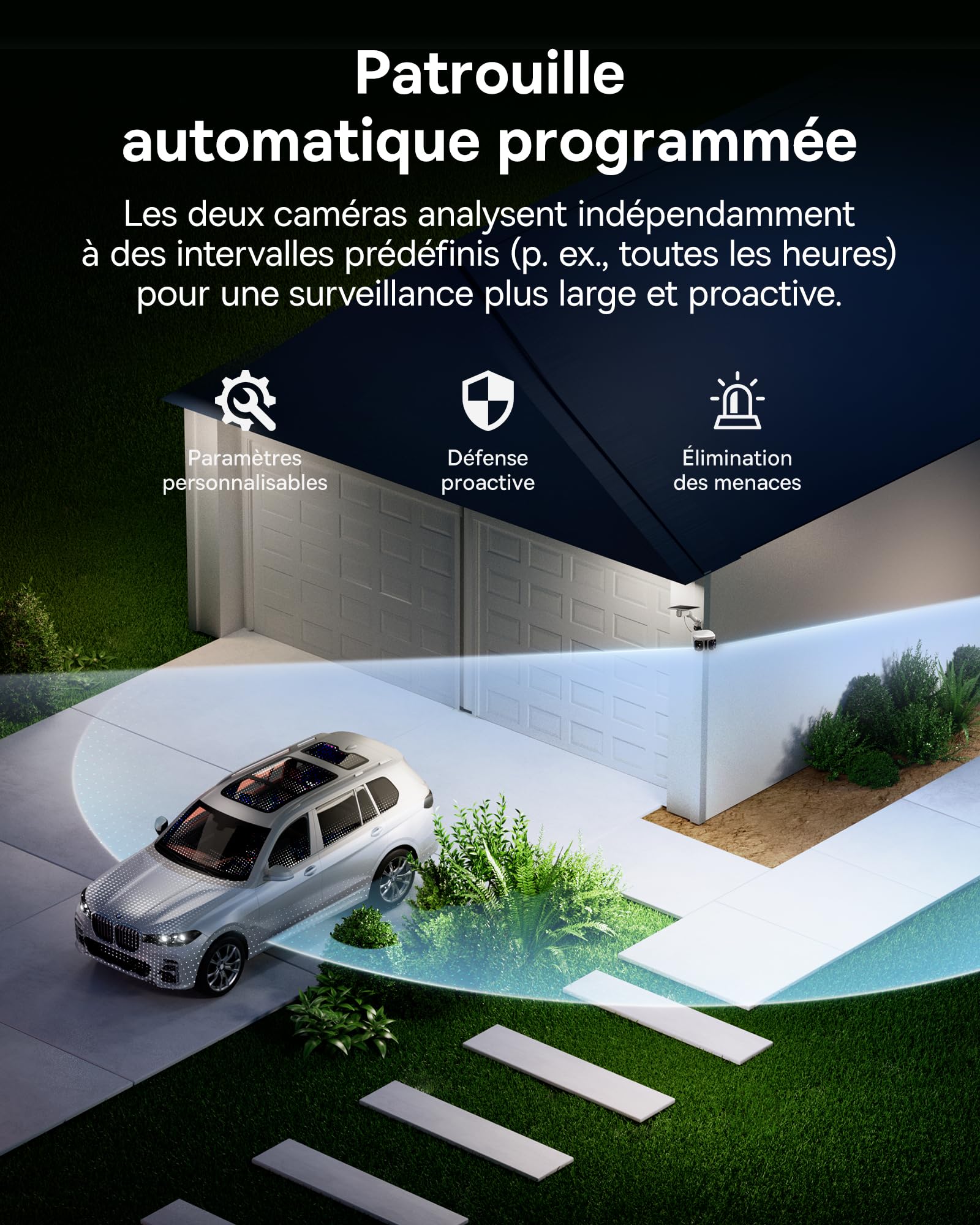 Baseus Security X1 Pro Caméra de Surveillance Extérieure, Double Suivi IA, Surveillance 300°, Vision Nocturne, caméra Solaire sans Fil sur Batterie avec détection IA, Patrouille Automatique