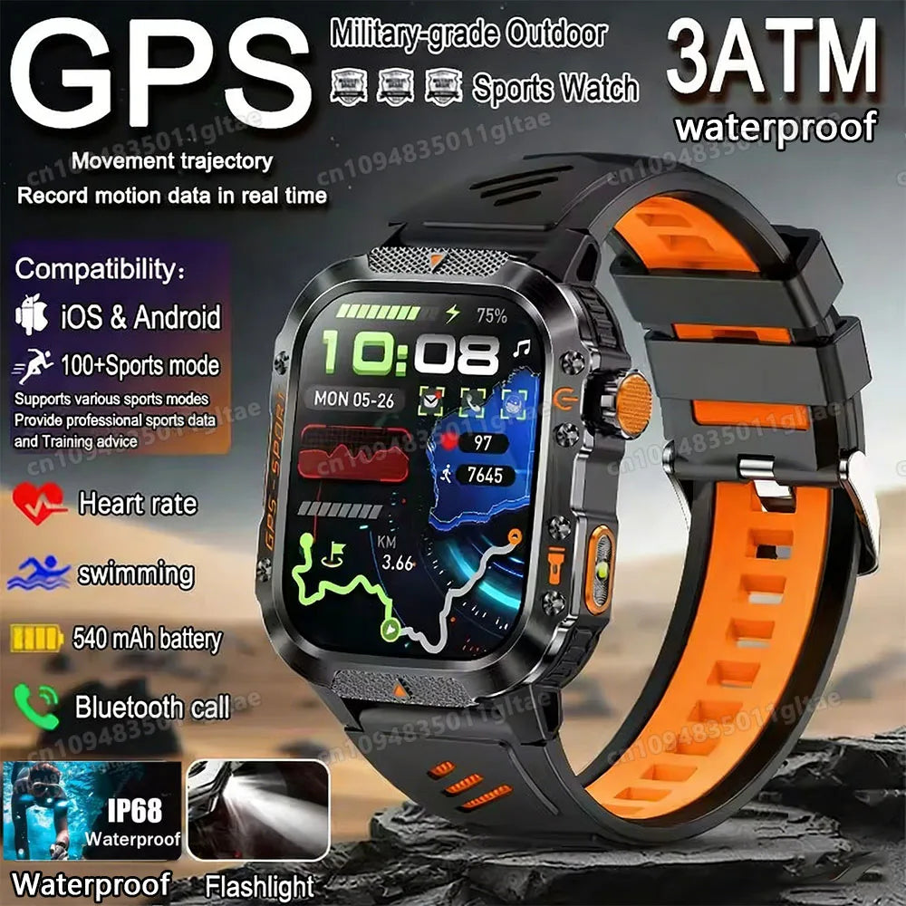 Nouvelle Montre Connectée Militaire 2026 pour Hommes avec GPS, Lampe Torche, Étanchéité 3ATM, Appel Bluetooth et Plus de 100 Modes Sportifs – Montre Intelligente d'Extérieur (Similaire au MA27)