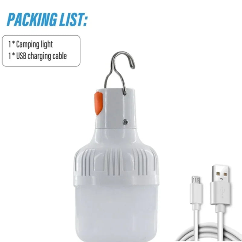 1PC extérieur USB lampe à LED ampoules 60W lumière de secours crochet Camping pêche Portable lanterne veilleuses LT014