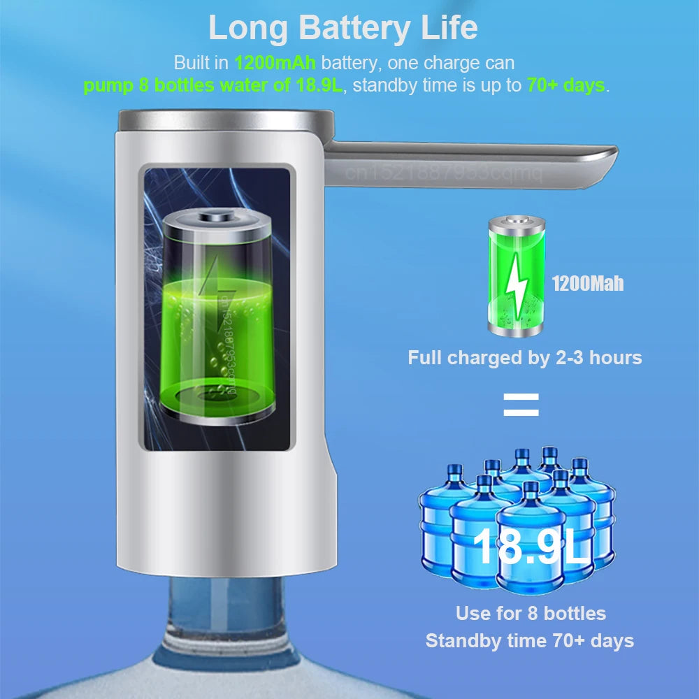 Pompe à bouteille d'eau électrique pliable, distributeur d'eau automatique, bouteille de 19 litres, pompe à eau potable de bureau Rechargeable