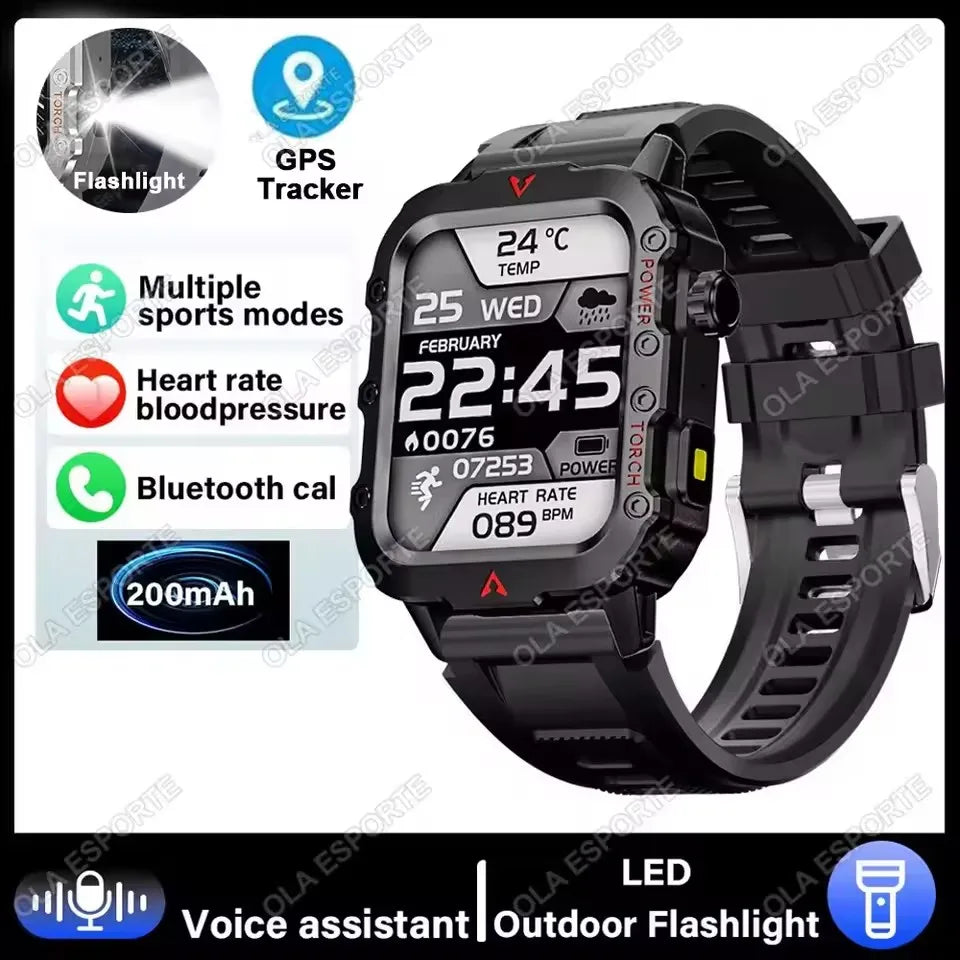 Nouvelle Montre Connectée Militaire 2026 pour Hommes avec GPS, Lampe Torche, Étanchéité 3ATM, Appel Bluetooth et Plus de 100 Modes Sportifs – Montre Intelligente d'Extérieur (Similaire au MA27)
