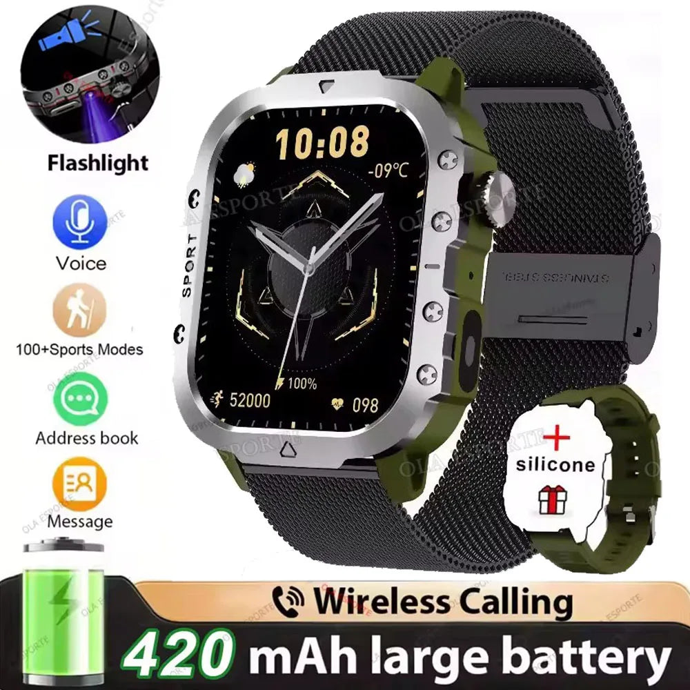Nouvelle Montre Connectée Militaire 2026 pour Hommes avec GPS, Lampe Torche, Étanchéité 3ATM, Appel Bluetooth et Plus de 100 Modes Sportifs – Montre Intelligente d'Extérieur (Similaire au MA27)