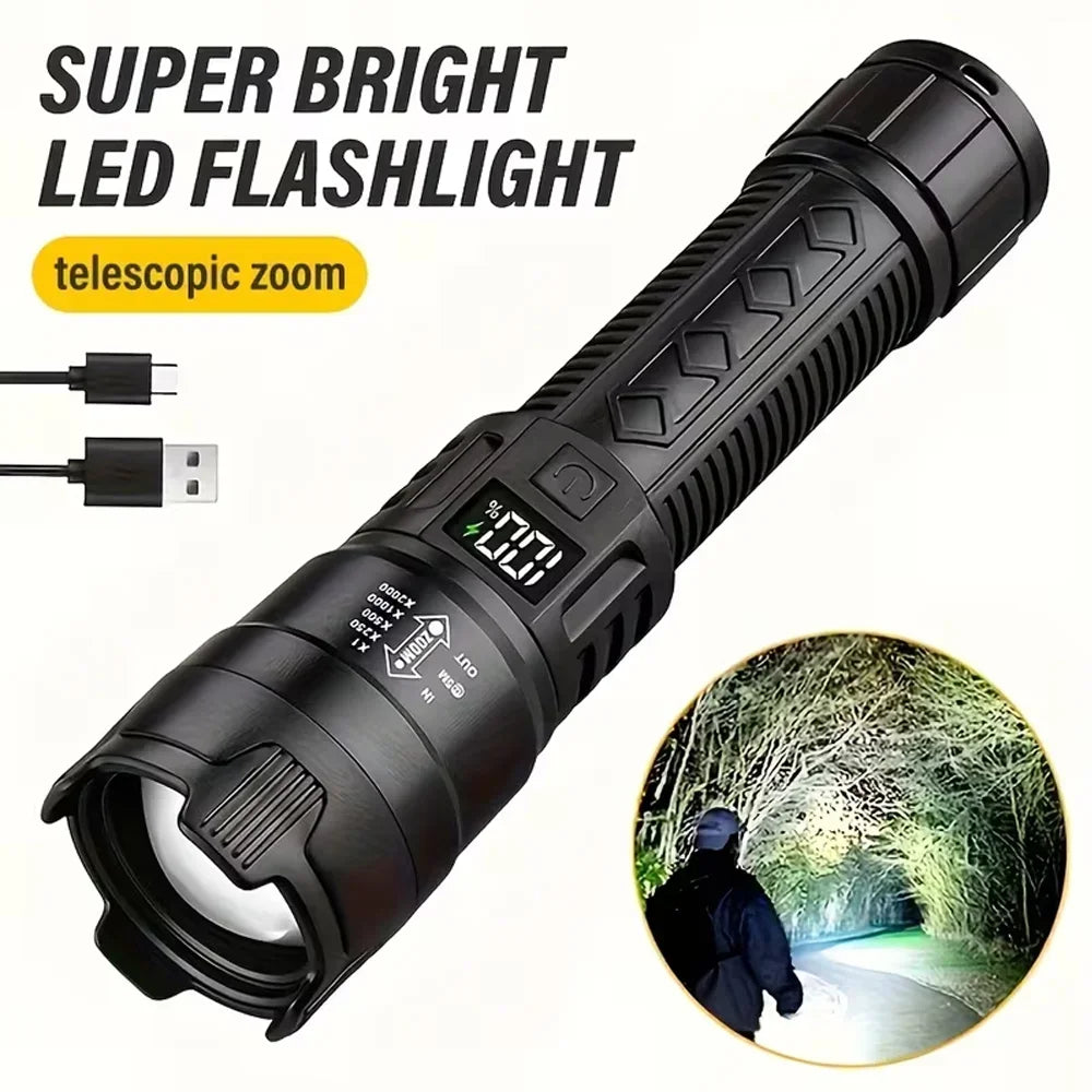 Lampe de poche tactique LED P50 Ultra lumineuse, 2000lm, projecteur d'urgence EDC, Zoom télescopique, torche portative avec batterie 14500/18650