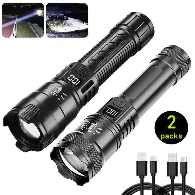 Lampe de poche tactique LED P50 Ultra lumineuse, 2000lm, projecteur d'urgence EDC, Zoom télescopique, torche portative avec batterie 14500/18650