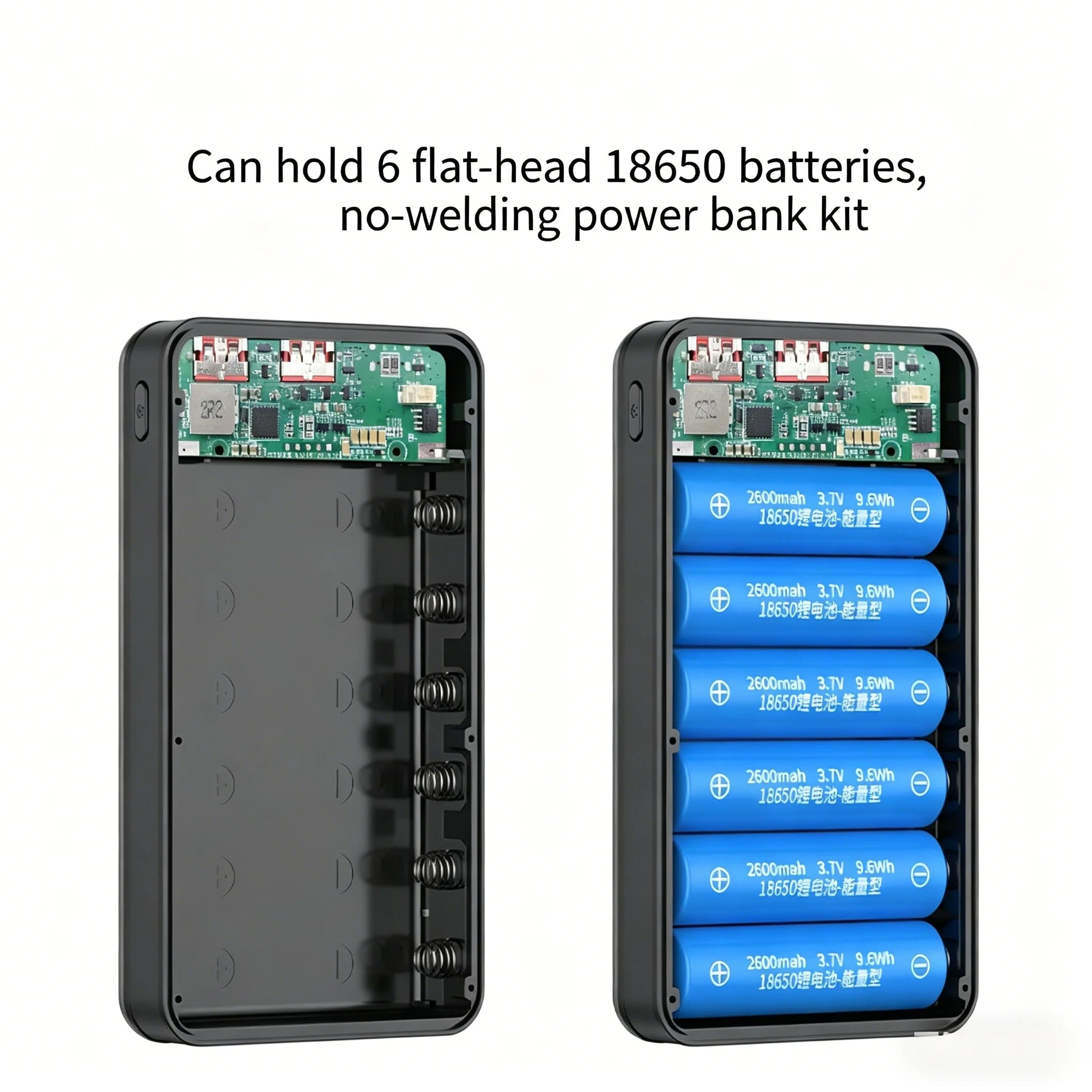 6-Slot 18650 Battery Power Bank Box Dual USB Type C