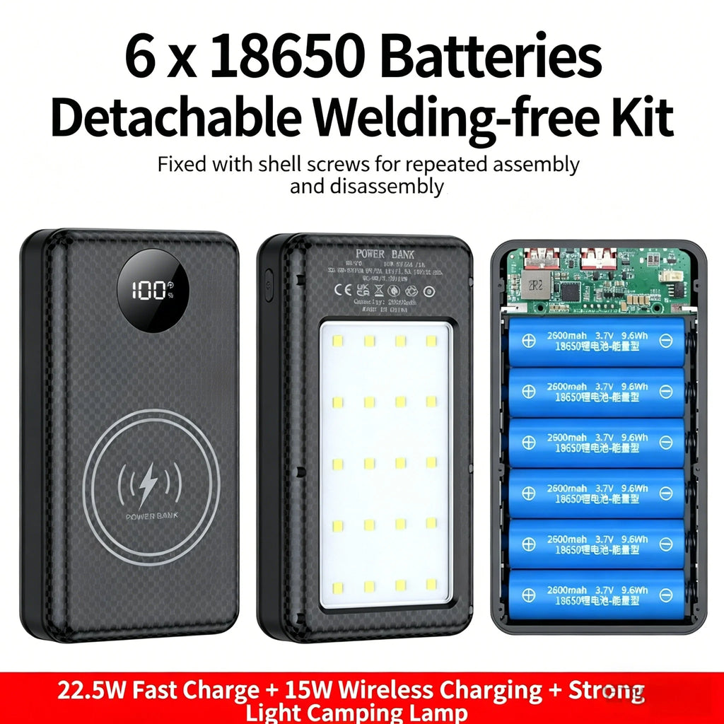 6-Slot 18650 Battery Power Bank Box Dual USB Type C
