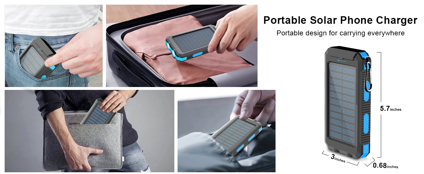 Solar power bank 50000mAh with built-in cable, lightweight and large capacity universal mobile power supply for mobile phones