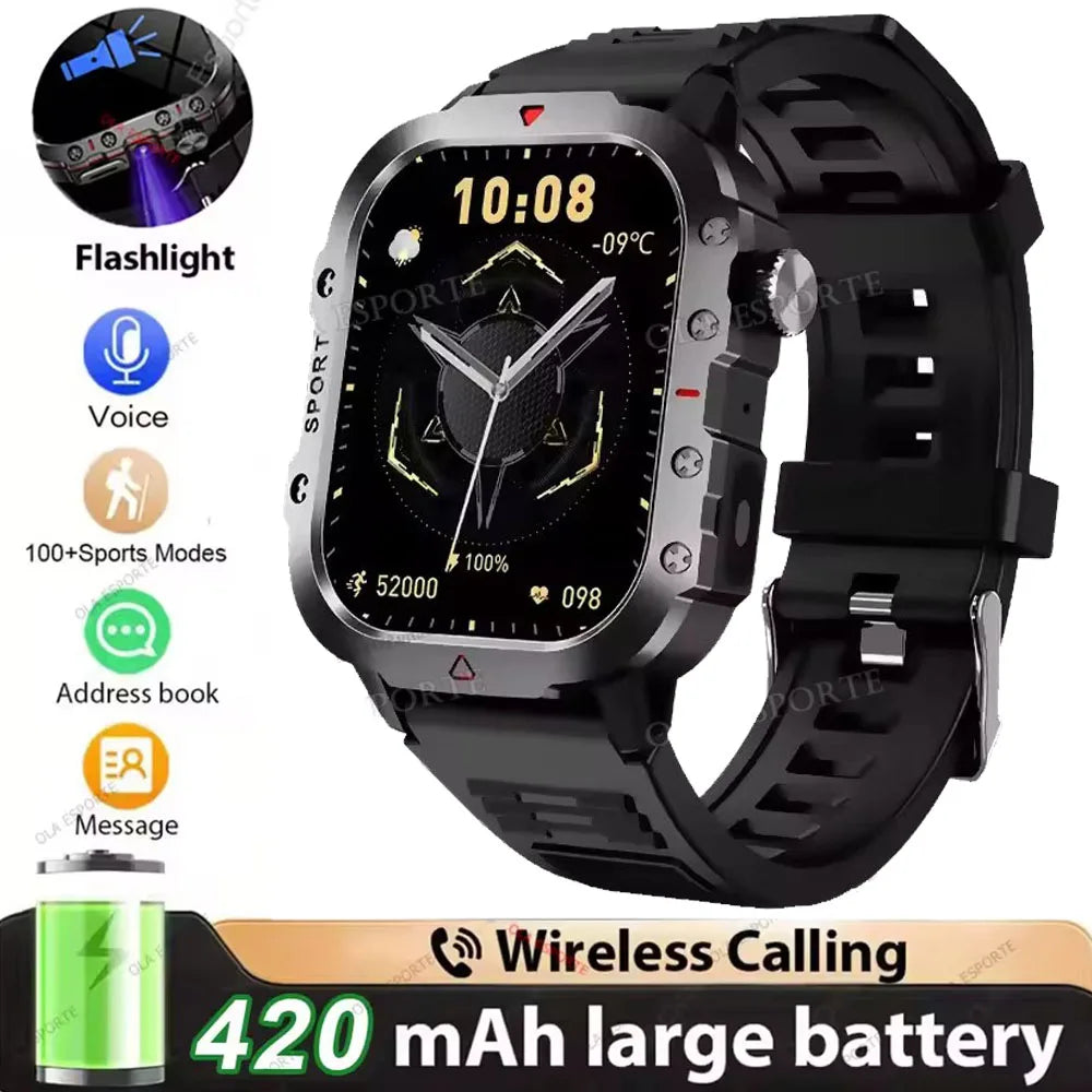 Nouvelle Montre Connectée Militaire 2026 pour Hommes avec GPS, Lampe Torche, Étanchéité 3ATM, Appel Bluetooth et Plus de 100 Modes Sportifs – Montre Intelligente d'Extérieur (Similaire au MA27)
