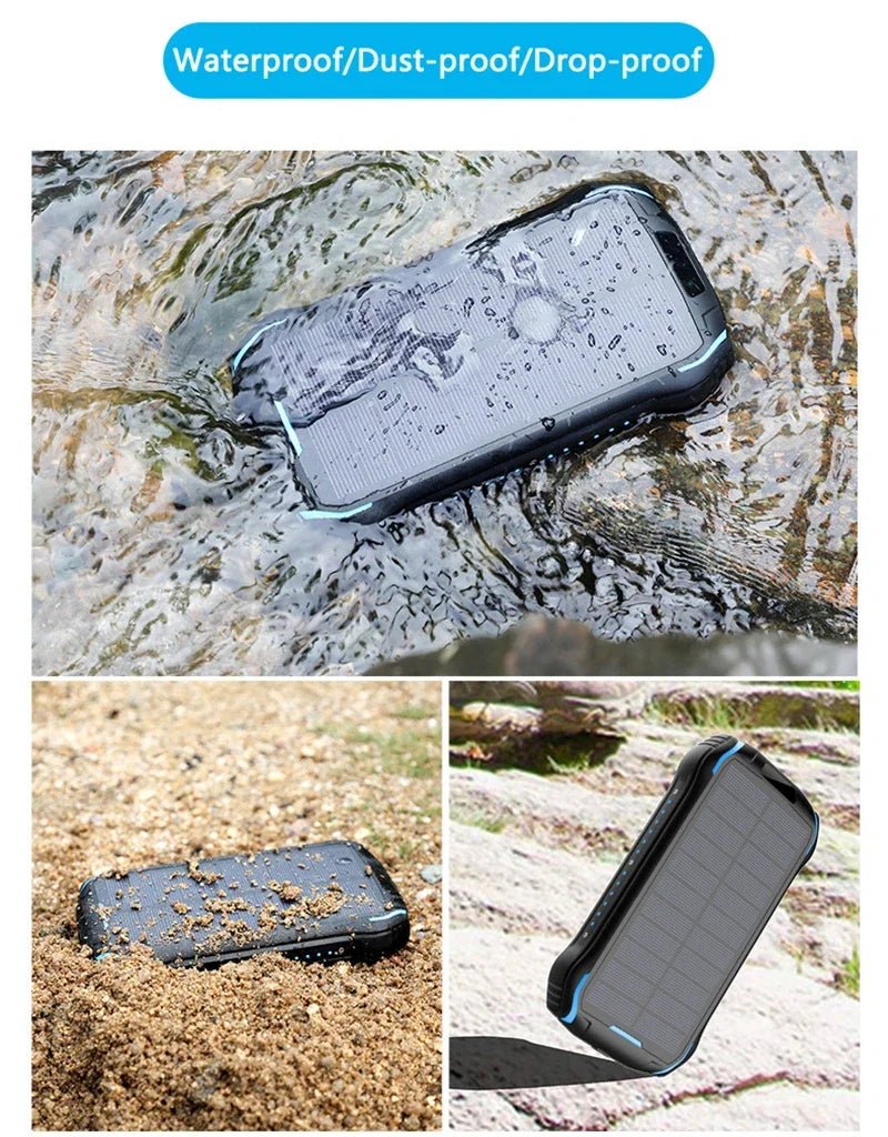 Solar Power Bank 26800mAh Waterproof Portable Solar Panel Fast Charger Powerbank External Battery Power Bank with Camping Light