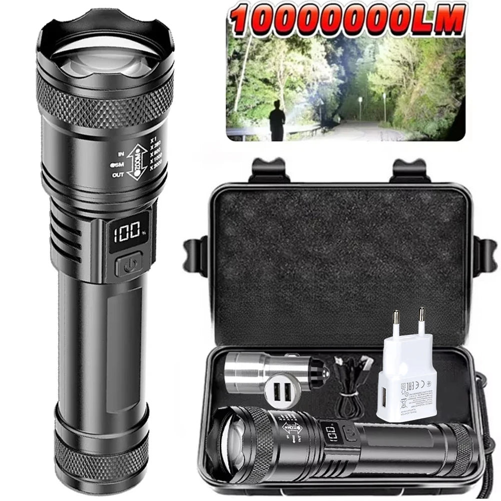 100000LM lampe de poche Super lumineuse torche LED Rechargeable lampe tactique longue portée pour l'extérieur étanche Camping pêche lanterne