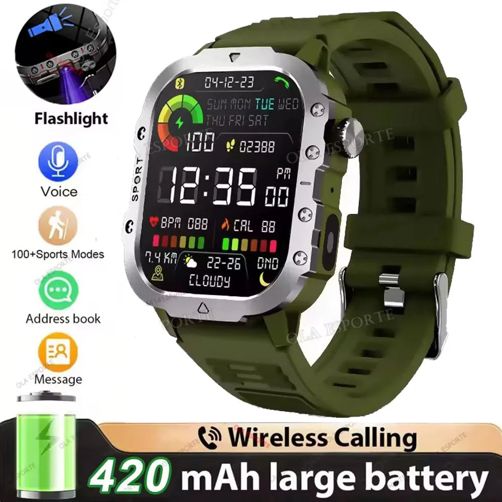 Nouvelle Montre Connectée Militaire 2026 pour Hommes avec GPS, Lampe Torche, Étanchéité 3ATM, Appel Bluetooth et Plus de 100 Modes Sportifs – Montre Intelligente d'Extérieur (Similaire au MA27)