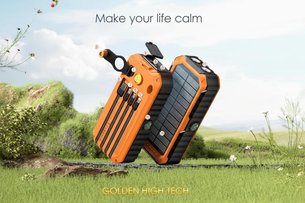 40000mAh Solar Power Bank with Hand Crank Portable 22.5W Fast Charger Built-in Cable External Battery for Phones Camping Outdoor
