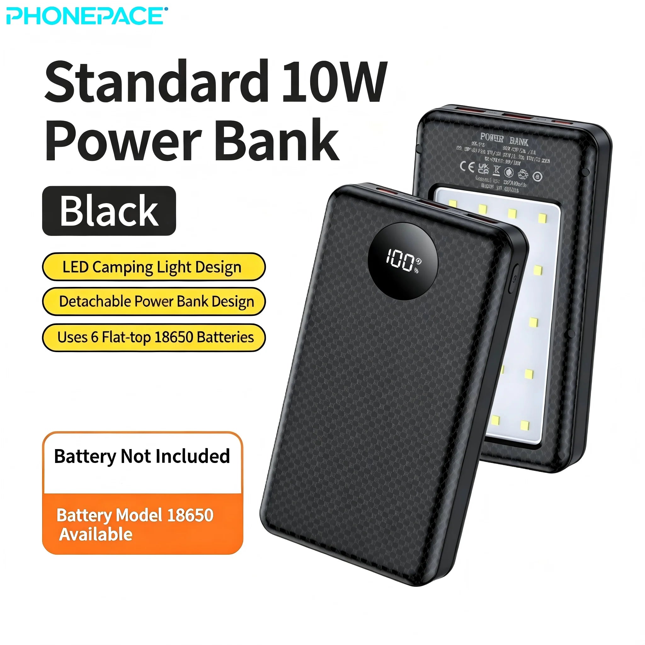 6-Slot 18650 Battery Power Bank Box Dual USB Type C