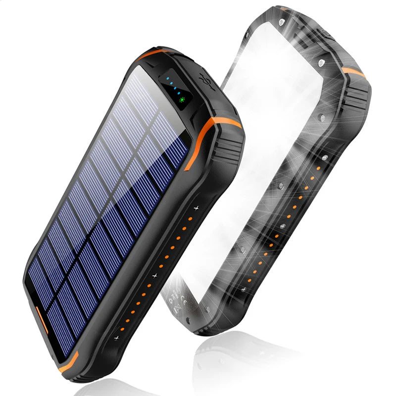 Solar Power Bank 26800mAh Waterproof Portable Solar Panel Fast Charger Powerbank External Battery Power Bank with Camping Light