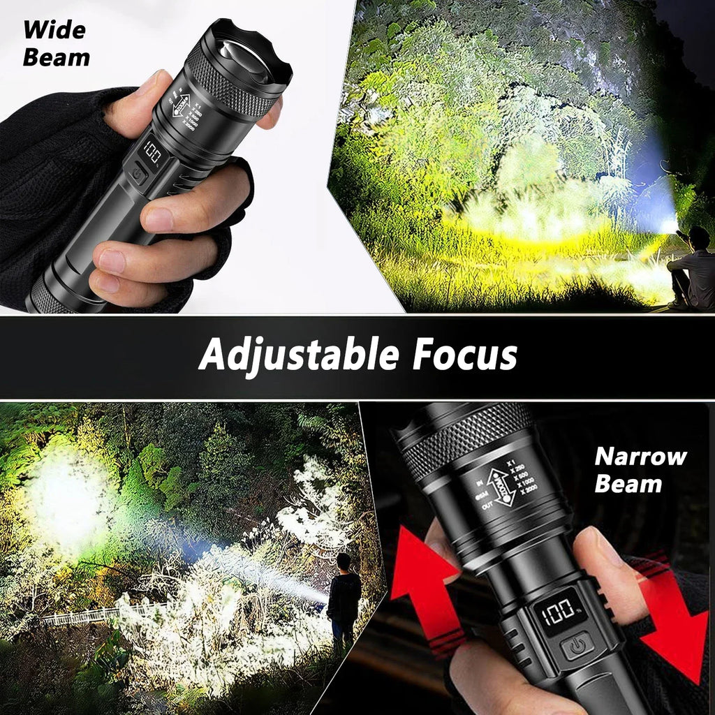Lampe de poche tactique LED P50 Ultra lumineuse, 2000lm, projecteur d'urgence EDC, Zoom télescopique, torche portative avec batterie 14500/18650