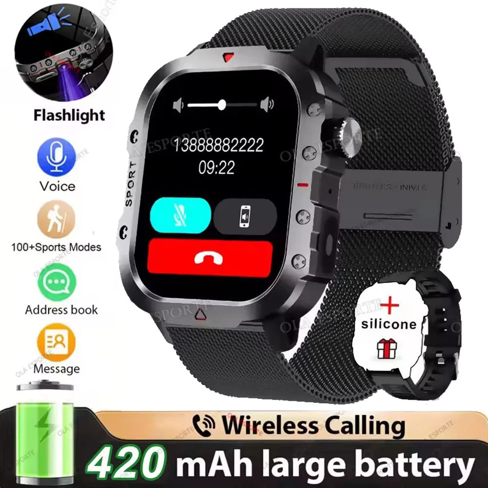 Nouvelle Montre Connectée Militaire 2026 pour Hommes avec GPS, Lampe Torche, Étanchéité 3ATM, Appel Bluetooth et Plus de 100 Modes Sportifs – Montre Intelligente d'Extérieur (Similaire au MA27)