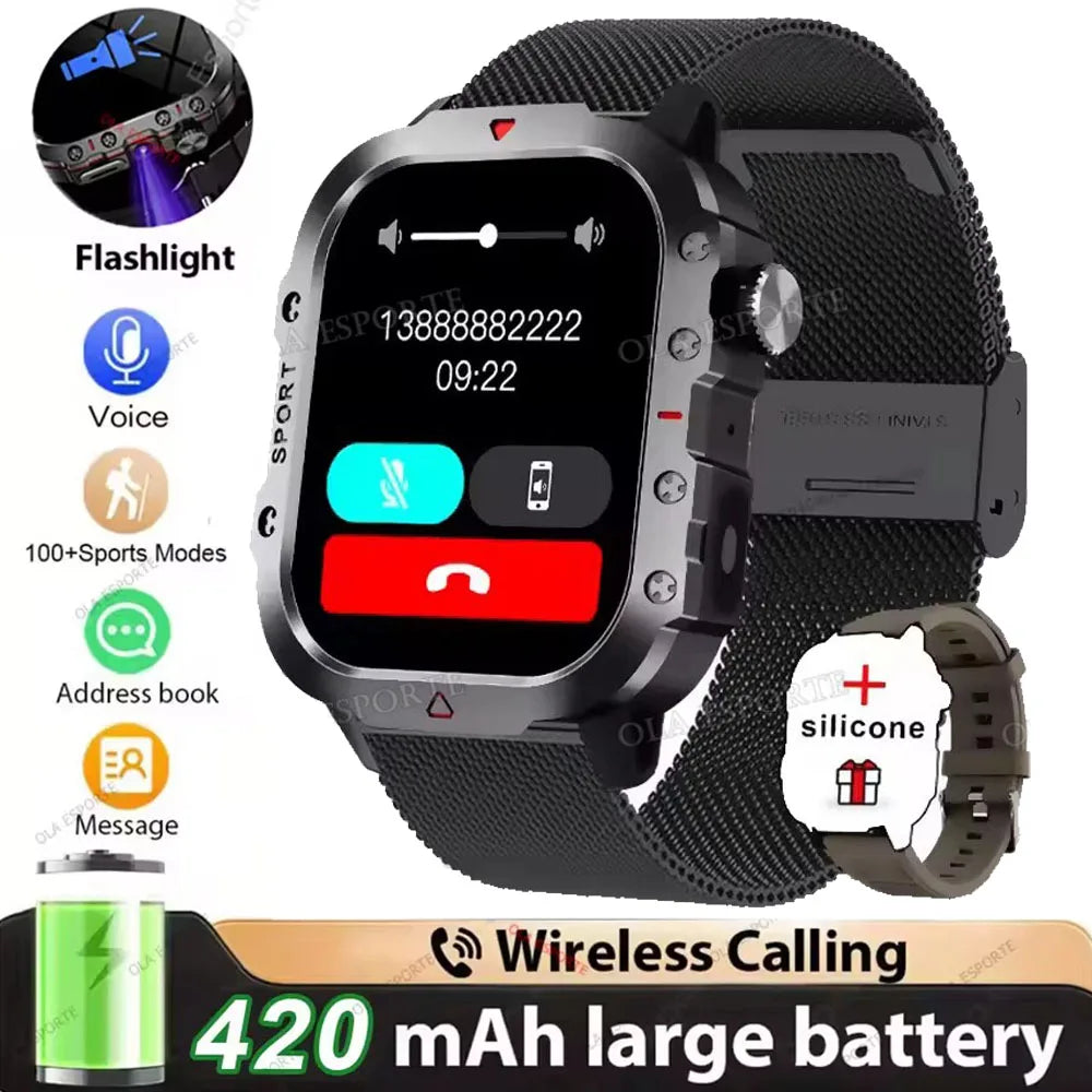 Nouvelle Montre Connectée Militaire 2026 pour Hommes avec GPS, Lampe Torche, Étanchéité 3ATM, Appel Bluetooth et Plus de 100 Modes Sportifs – Montre Intelligente d'Extérieur (Similaire au MA27)