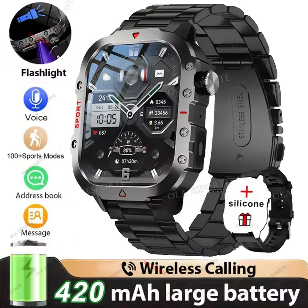 Nouvelle Montre Connectée Militaire 2026 pour Hommes avec GPS, Lampe Torche, Étanchéité 3ATM, Appel Bluetooth et Plus de 100 Modes Sportifs – Montre Intelligente d'Extérieur (Similaire au MA27)