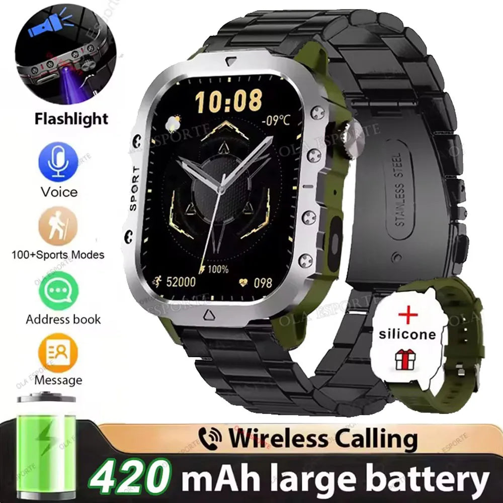 Nouvelle Montre Connectée Militaire 2026 pour Hommes avec GPS, Lampe Torche, Étanchéité 3ATM, Appel Bluetooth et Plus de 100 Modes Sportifs – Montre Intelligente d'Extérieur (Similaire au MA27)