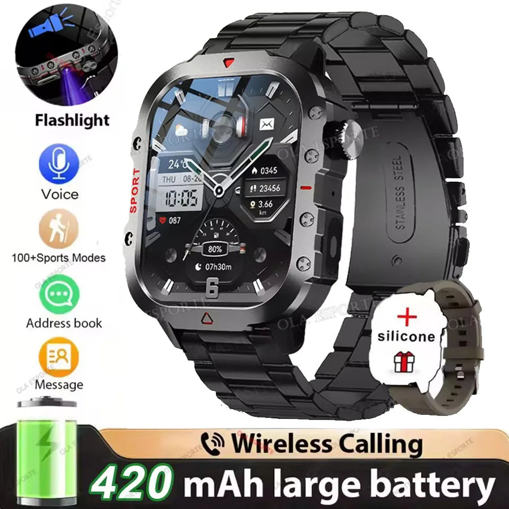 Nouvelle Montre Connectée Militaire 2026 pour Hommes avec GPS, Lampe Torche, Étanchéité 3ATM, Appel Bluetooth et Plus de 100 Modes Sportifs – Montre Intelligente d'Extérieur (Similaire au MA27)