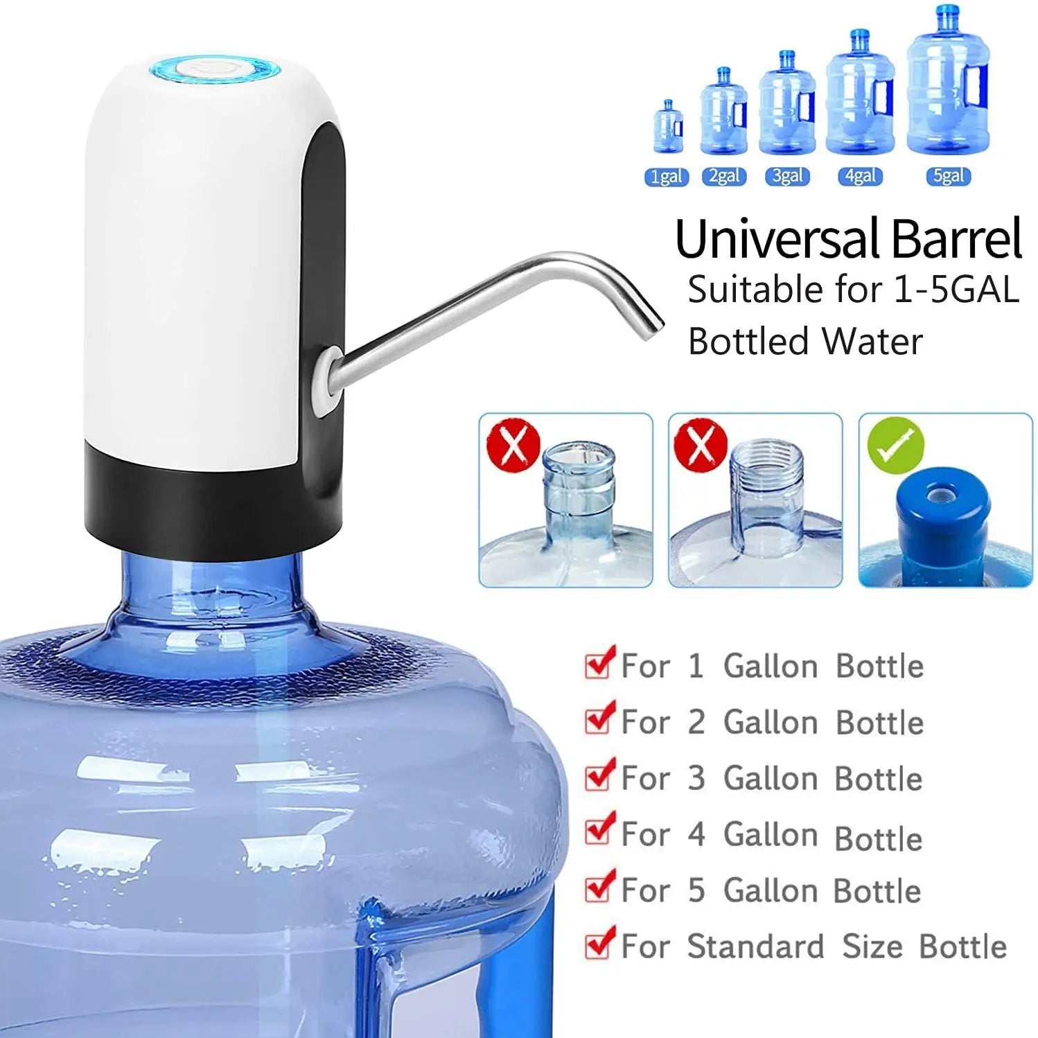 Distributeur de bouteille d'eau à interrupteur automatique, chargement USB, distributeur de boisson en un clic, pompe à cliquetis, blanc, noir, 1 pièce