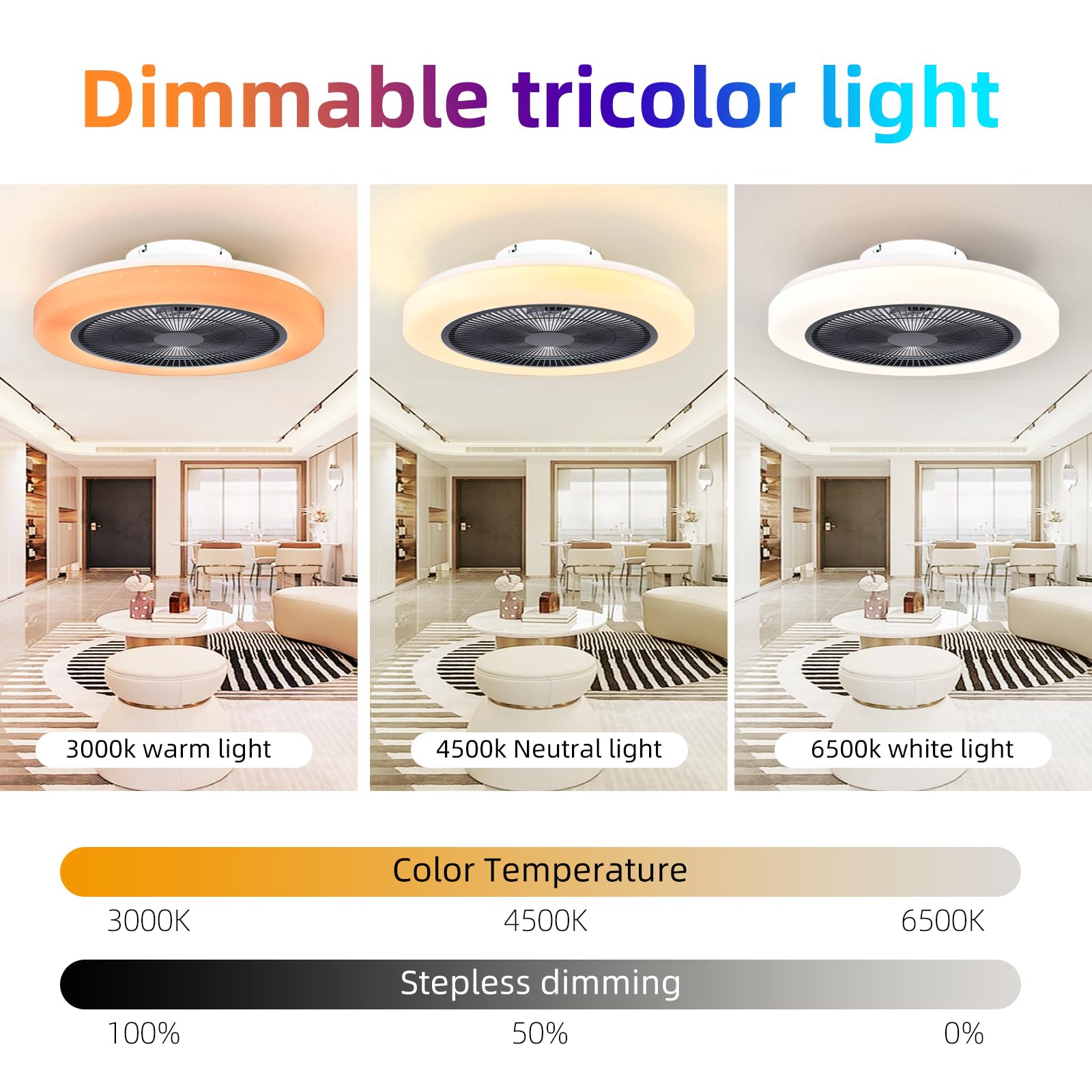 AHXIAOZN Ventilateur LED RGB Silencieux 50 cm - Golden High-Tech