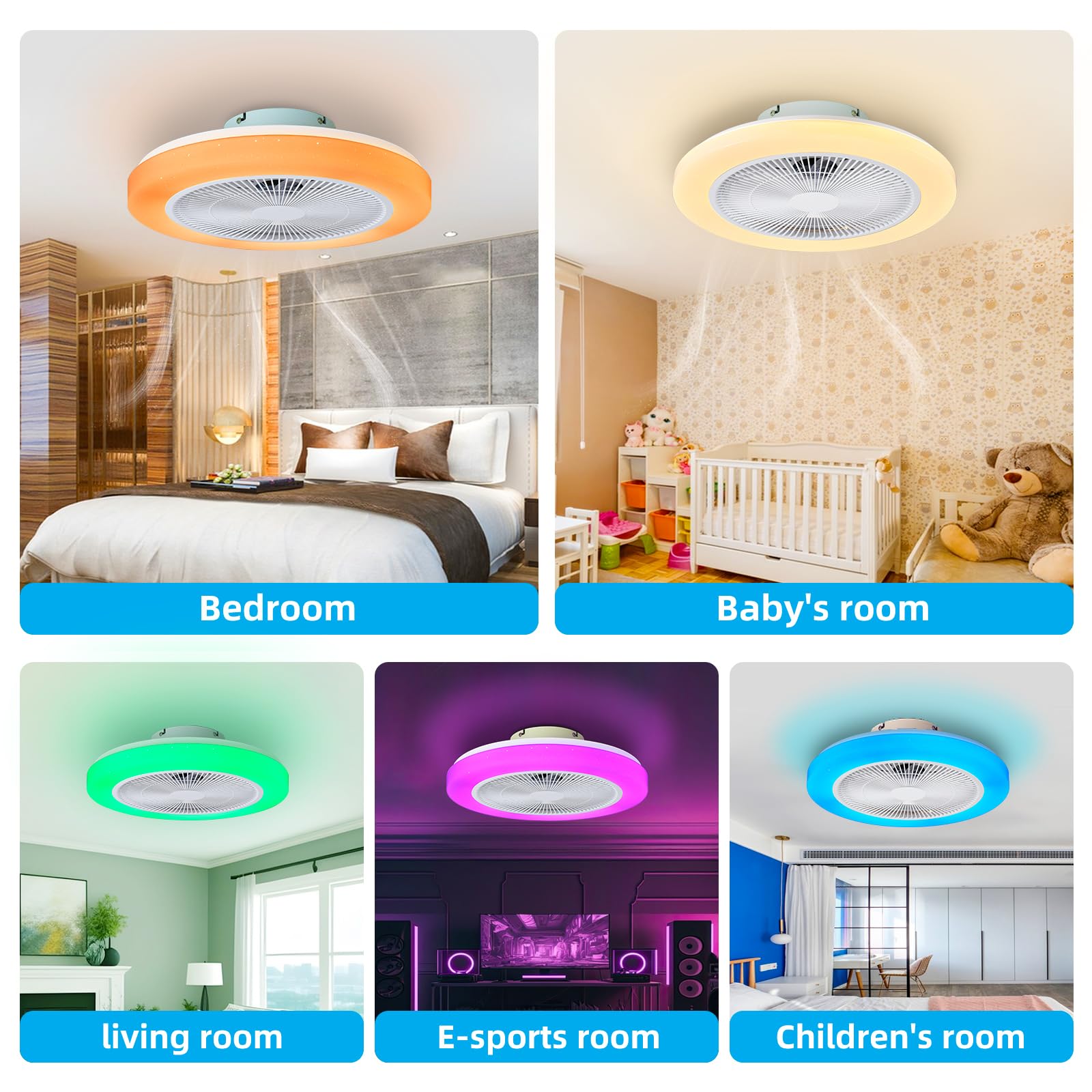 AHXIAOZN Ventilateur LED RGB Silencieux 50 cm - Golden High-Tech
