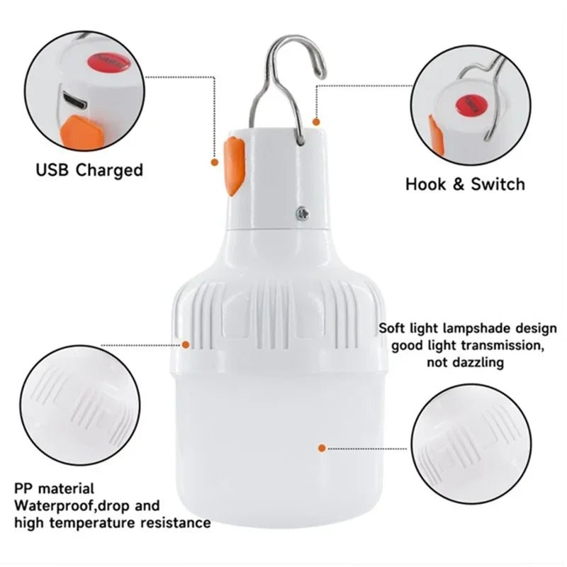 Ampoule LED USB 60W avec Crochet Camping - Golden High-Tech
