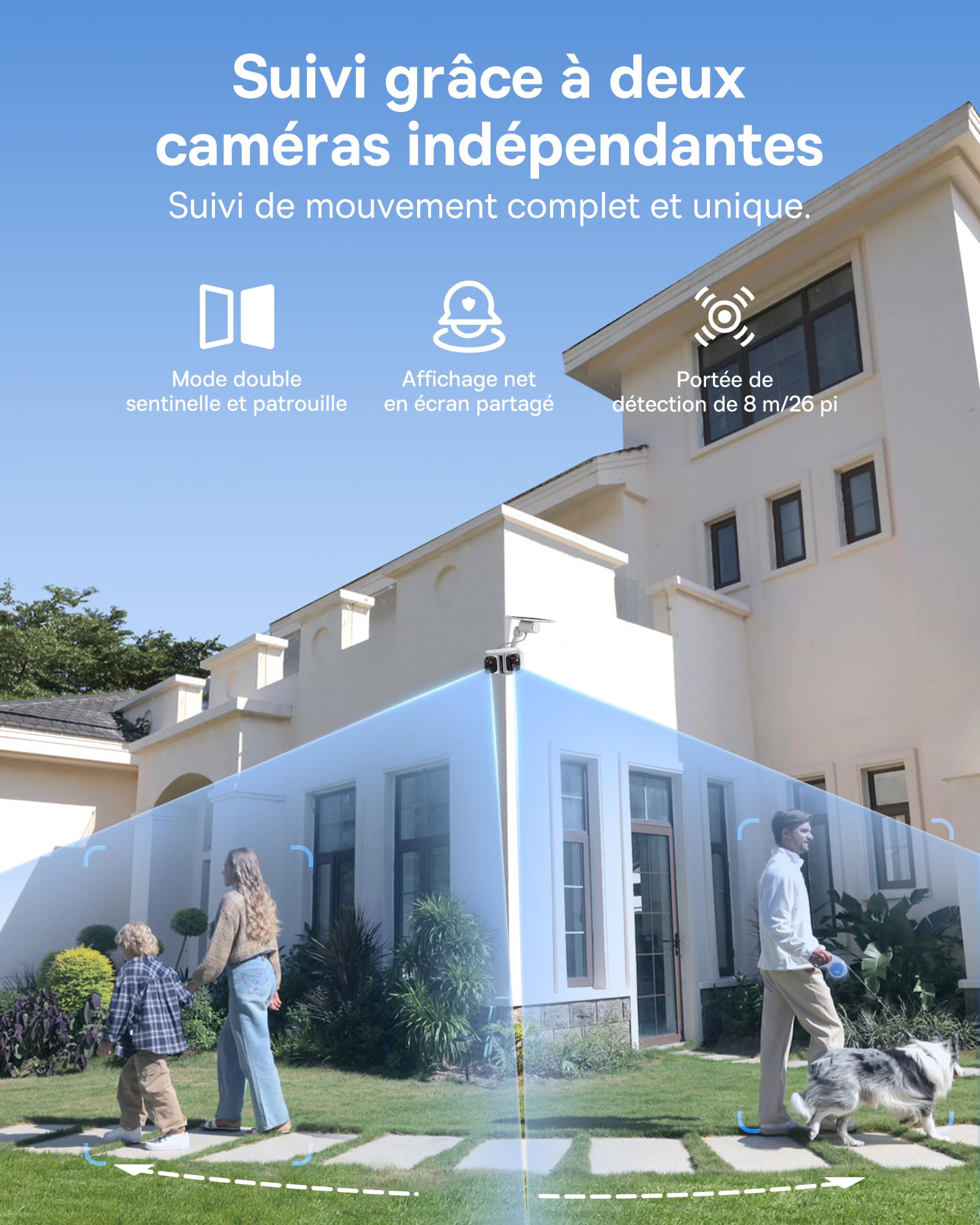 Baseus X1 Pro Caméra Extérieure IA 300° pour un suivi de mouvement complet et unique avec deux caméras indépendantes.